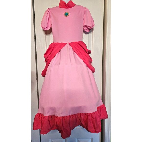 Princess Peach Kids Costume Dress Hoop Skirt Crown Tiara Pink Super Mario Girls - Picture 3 of 5